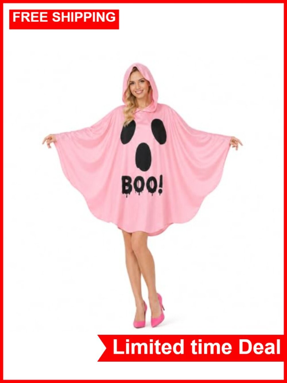 Women's Ghost Cape Halloween Costume Hooded Cloak Poncho